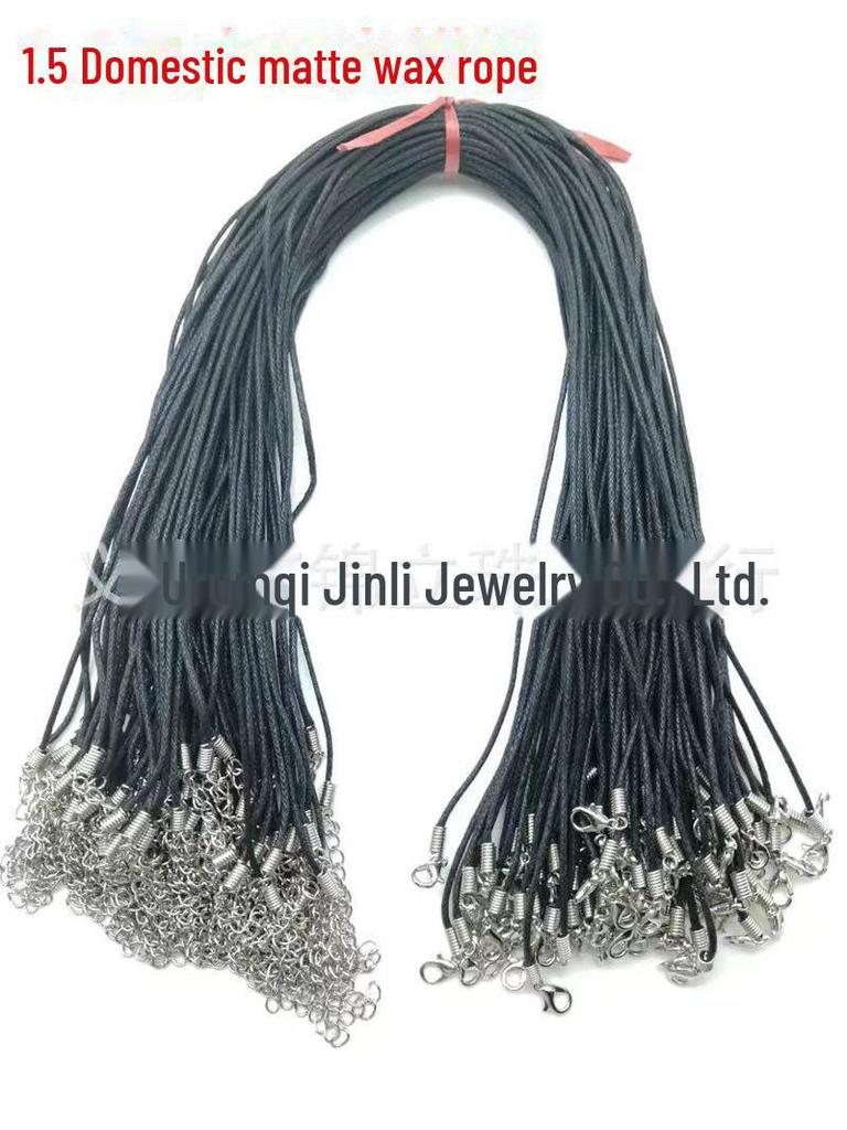 Korean Handmade DIY Black Leather Pendant Necklace with Lobster Clasp