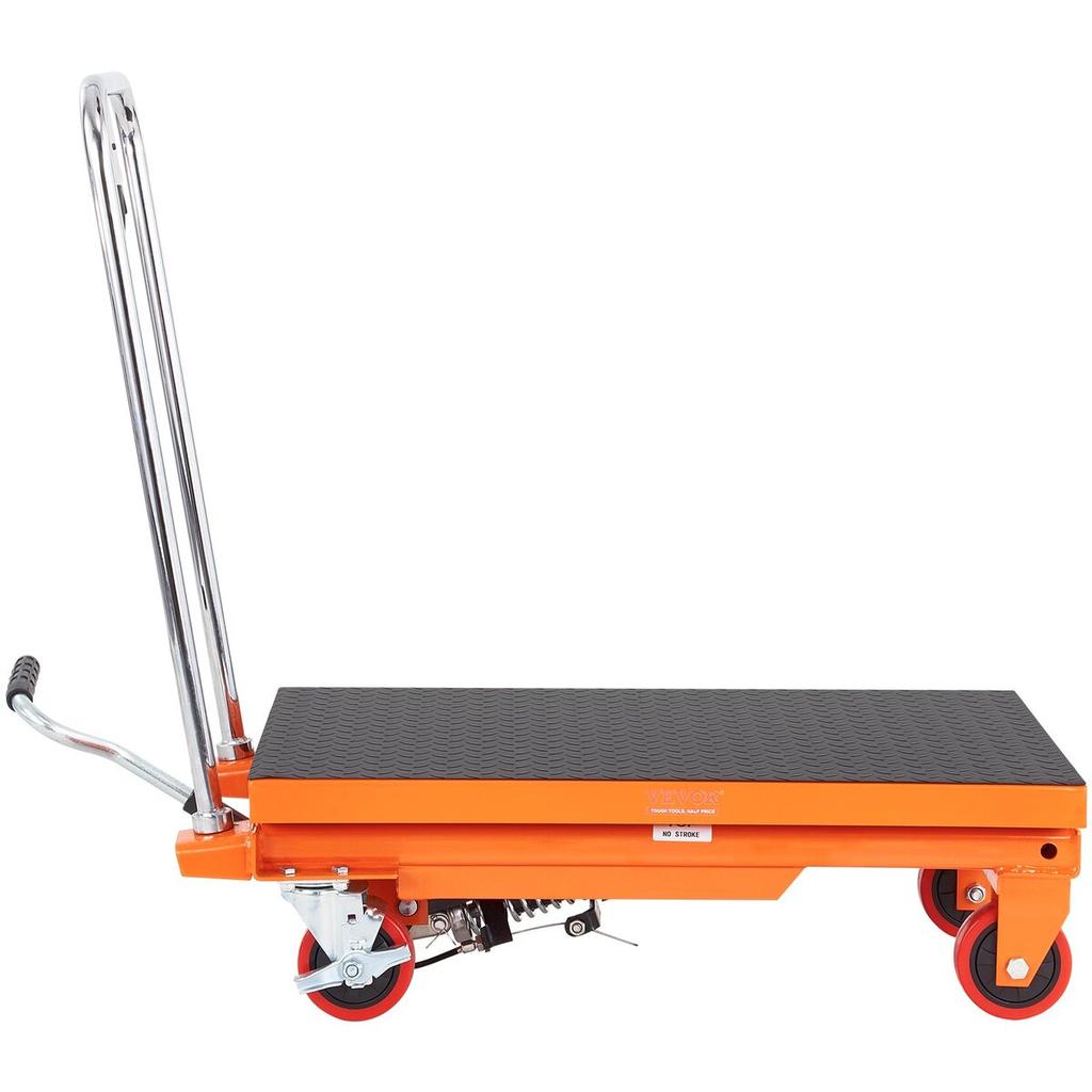 Hydraulic Lift Table Cart, 500lbs Capacity 28.5" Lifting Height, Manual Single Scissor Lift Table with 4 Wheels and Non-slip Pad, Hydraulic Scissor