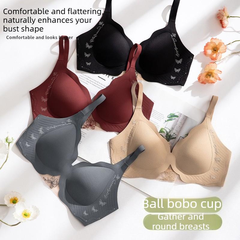 Seamless Soft Support Cup Bra, Sexy Deep V Simple Glossy Lace Butterfly Bra