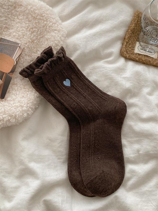 Female Winter  Thickened Warm Love Stripe Broken Flowers in The Tube Pile Socks