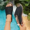 Large Size Sandals Summer New Simple European And American Flowers Hollow Middle Heel Women'S Wedge Heel Slippers