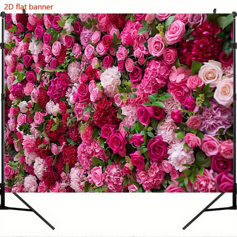 1pc, 2D flat, polyester floral banner - fiery pink and red rose background - photo background, anniversary, general use, wsj