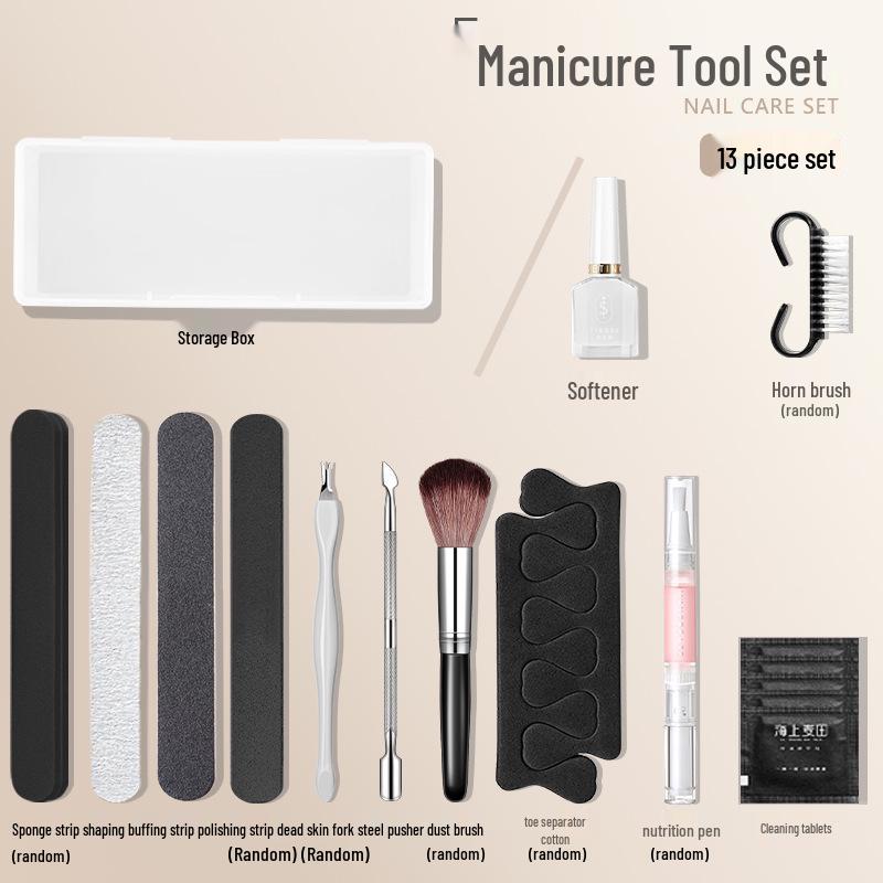 Nail Salon Manicure Set: Cuticle Scissors, Grinding File & Storage Box