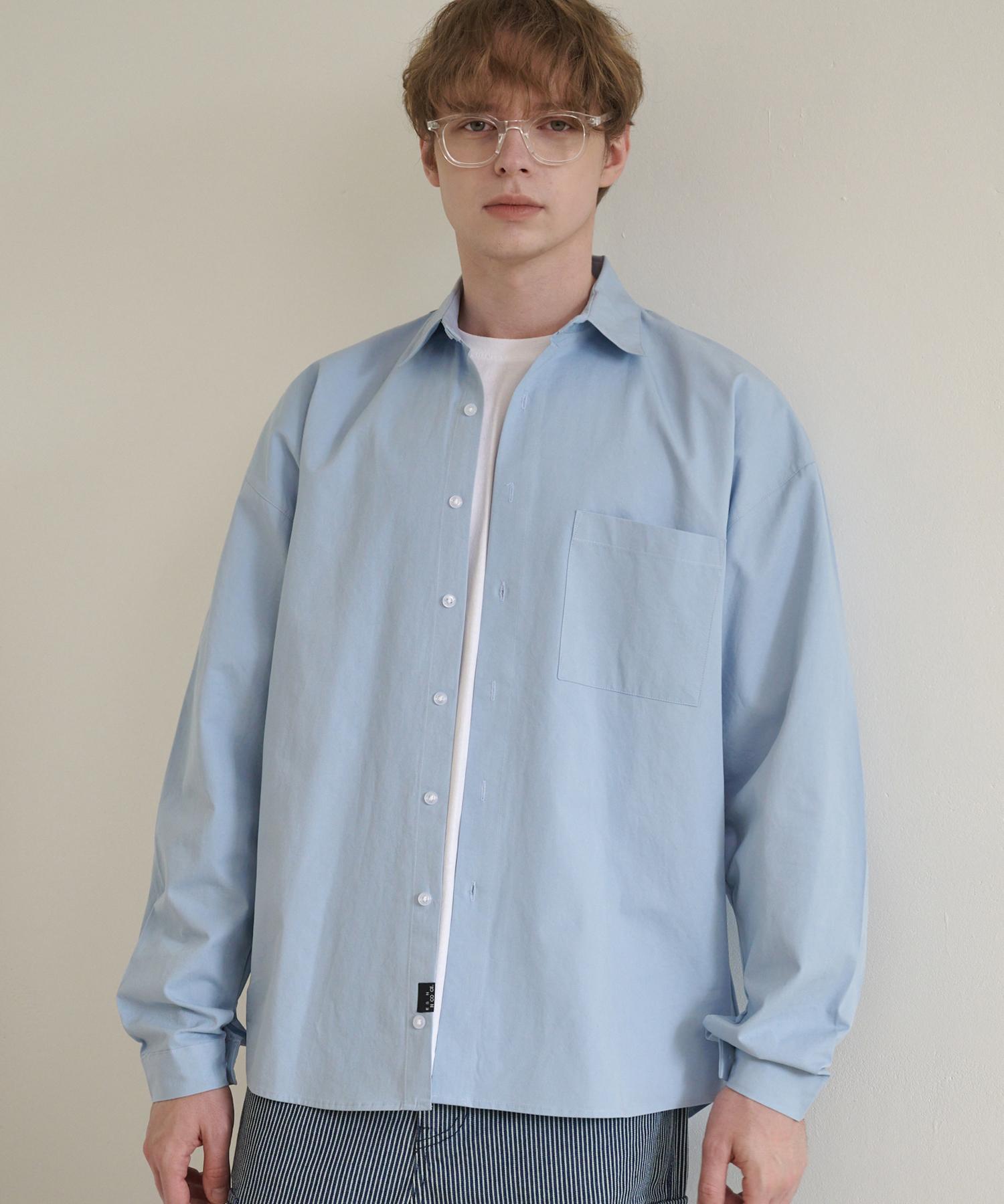 Iesn Bio-Washed Oversized Cotton Shirt Blue M