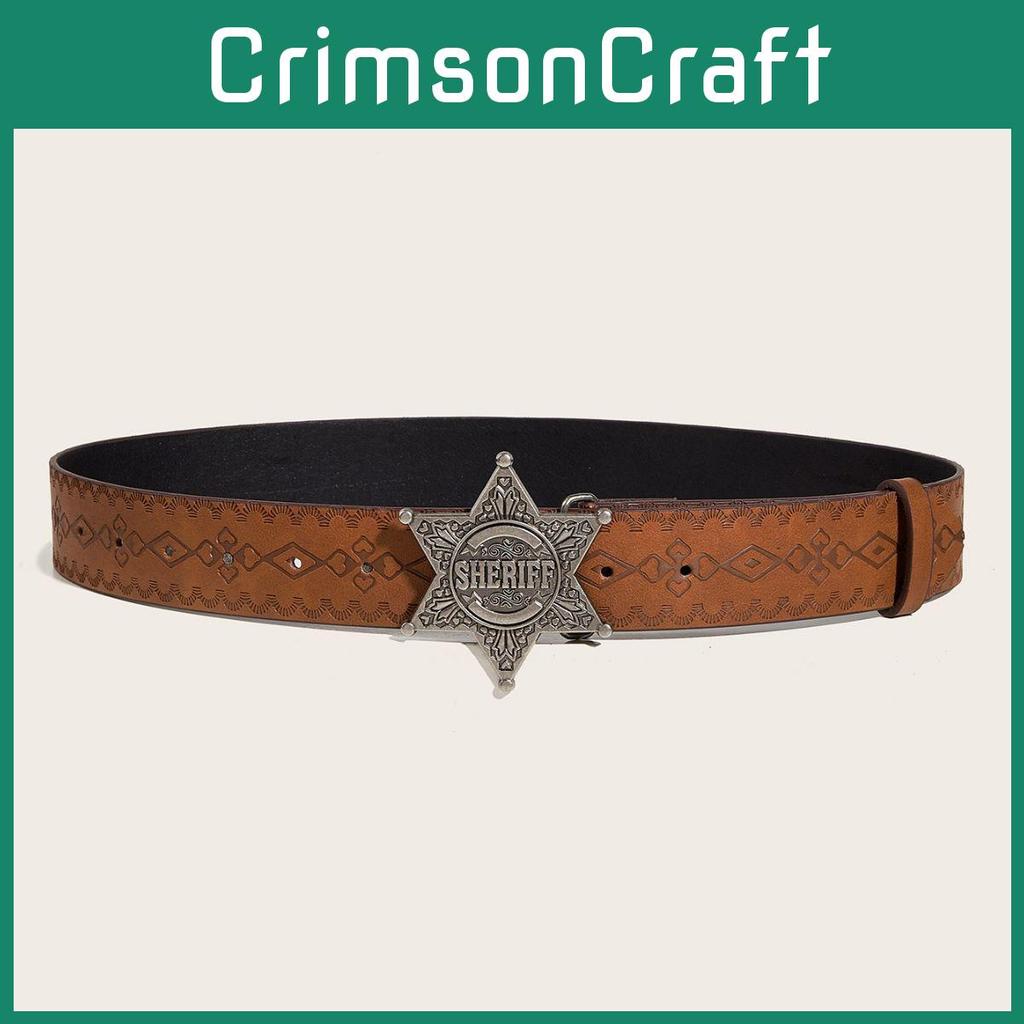 Letter Silver Star Buckle Texture Printed Pattern Belt For Both Men Women And