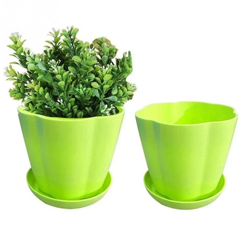 3 Kinds Of Sizes Flower Pots And Trays Plastic Pots Creative Small Pots For Succulent Plants (Random Color) Home Supplies