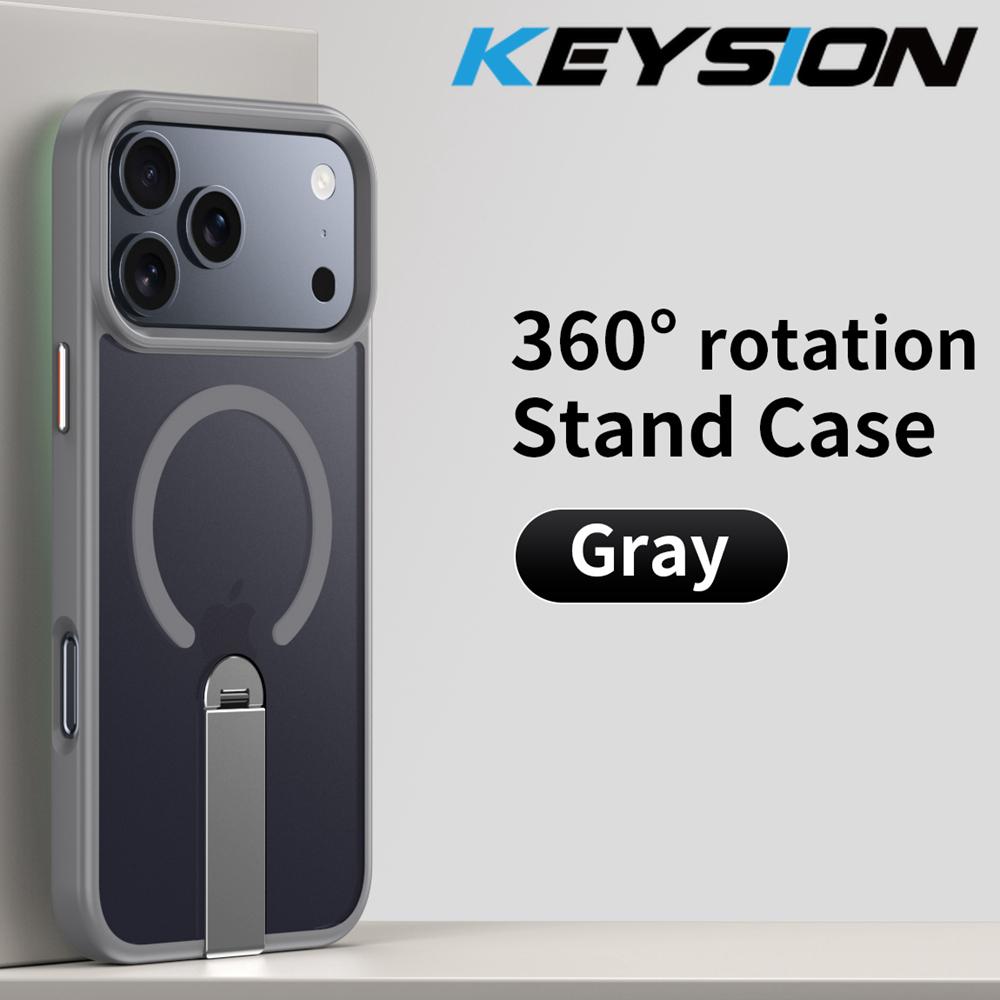 

KEYSION 360 Hidden Metal Stand Magnetic Case for Magsafe for iPhone 17 Pro Max Air Transparent Matte Shockproof Phone Back Cover for iPhone 17 Pro Max серый