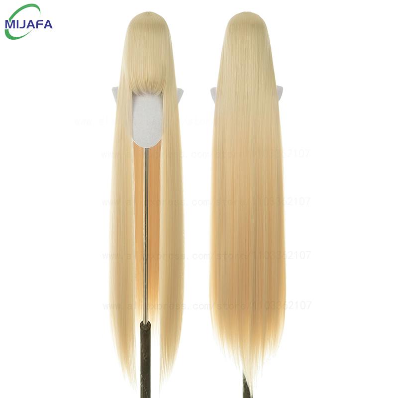 700g Alta Qualità 59" 150cm Lunga Dritta Parrucca Cosplay Con Frangia Biondo Marrone Rosso Verde Blu Resistente al Calore Colori Capelli Parrucche Anime