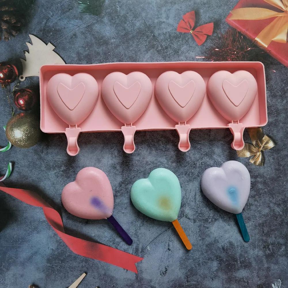 Ice Cream Mold Heart Shape Silicone Popsicle Form Maker Lolly Moulds Cube Tray for Party Bar Decoration Fondant Molds