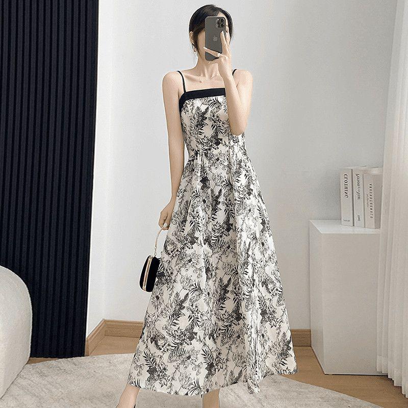 Floral Black Two-Piece: Dress & Cardigan Set