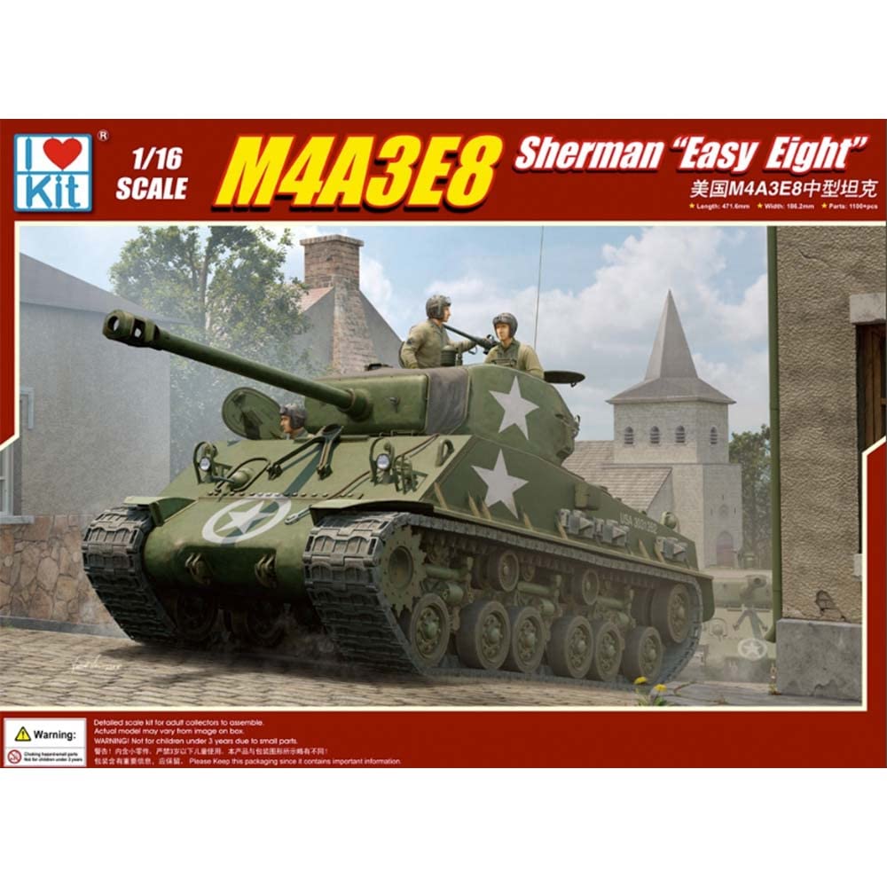 Hobby Boss I Love Kit WWII US Army M4A3E8 Sherman Easy Eight T66 Type Track Plastic Model ILK61615 Molded Color 1/16
