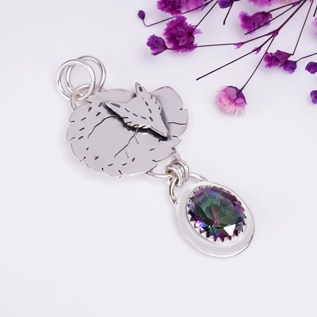 Rainbow Mystic Fire Topaz Gemstone 925 Sterling Silver Pendant V8986, Rainbow Pendant, Oval Pendant, Valentin's Day Gift, Gift For Her, Birthday Gift,