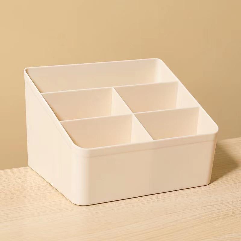 

Простая коробка для хранения с четырьмя отделениями, креативная шкатулка для косметики и украшений, настольный офисный ящик для хранения Five grids бежевый