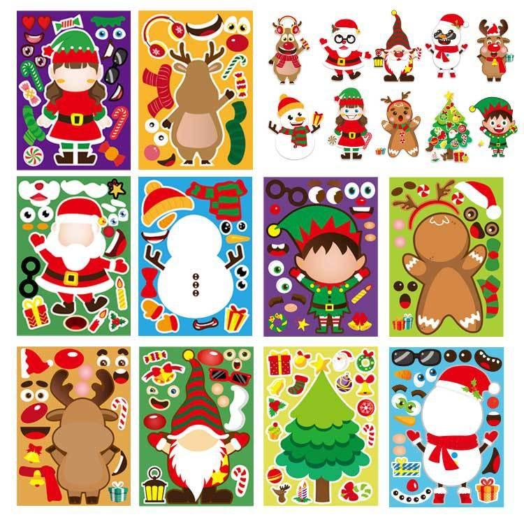 Colorful Xh059 Christmas Santa Snowman Diy Puzzle Stickers For Kids Fun Crafting