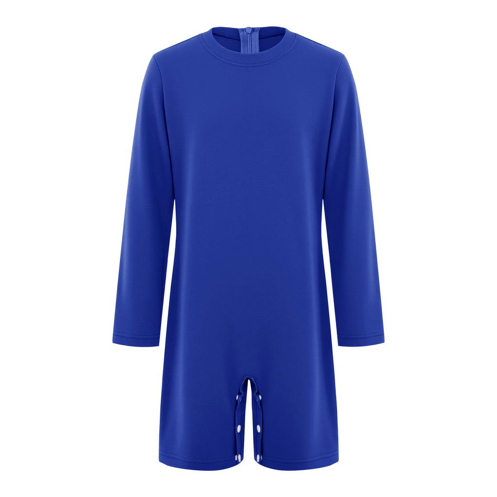 Combinaison Adaptative Unisex pour Enfants Col Rond Manches Longues Boutons-Pression à l'Entrejambe Couleur Unie Besoins Spéciaux