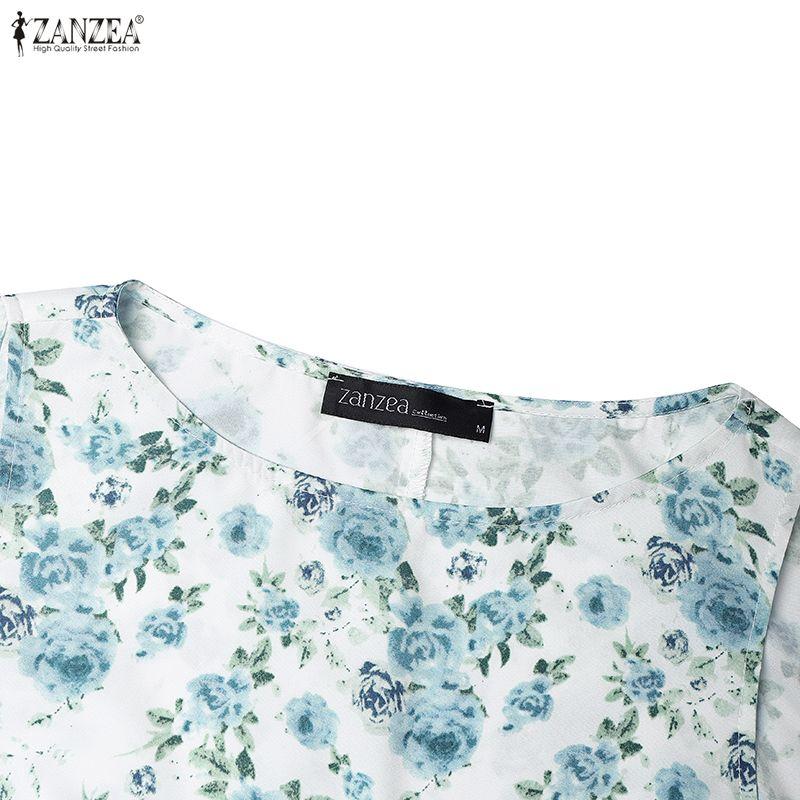 ZANZEA Women Casual Round Neck Sleeveless Floral Print Dress