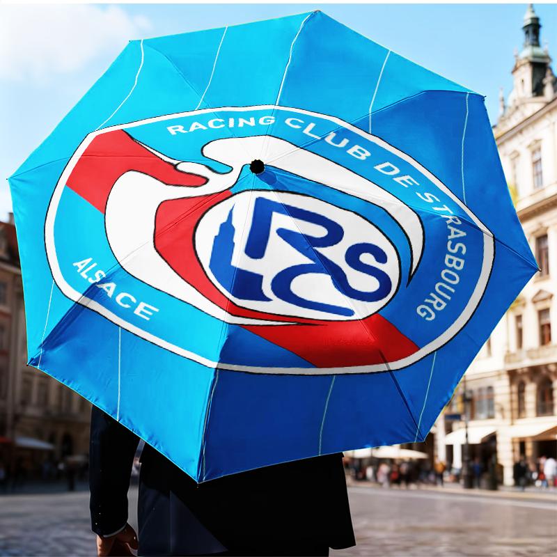 Football Strasbourg Crest Umbrella 8-Frame for Travel, Camping, Casual Lightweight Portable Umbrella, Essential for Every Family Holidays Gift