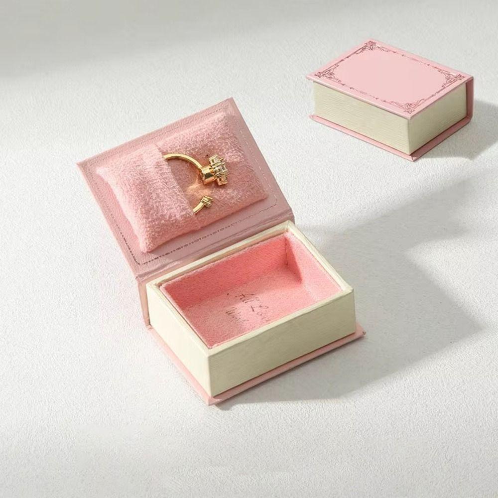 Stud Earrings Book Shape Ring Box Flip Lid Jewelry Display Case Small Engagement Ring Box  Wedding