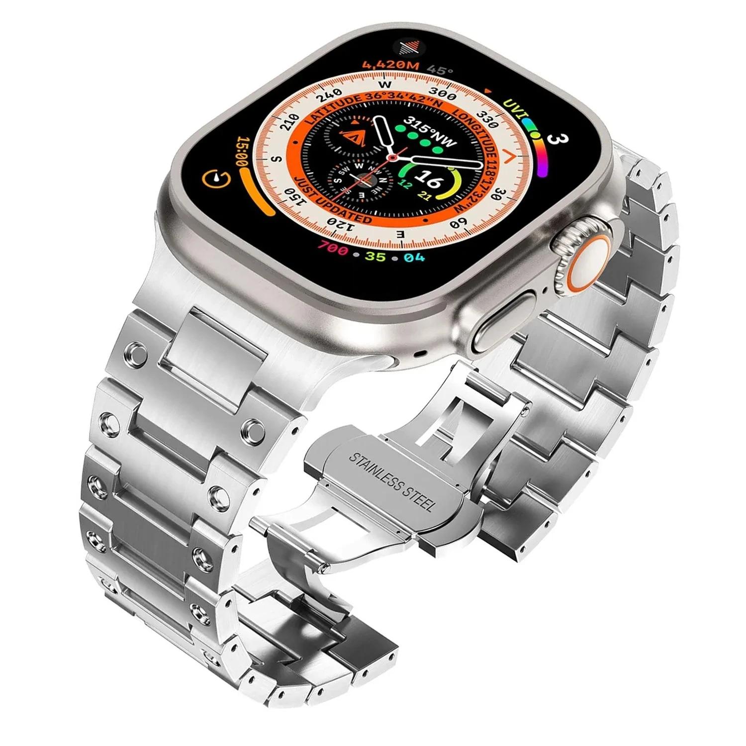 

Stainless Steel Strap For Apple Watch Band Ultra 3/2 49mm Series 11 10 9 8 7 45mm 41mm 42mm 46mm Metal Bracelet iWatch 6 5 4 SE Ultra 3 2 1 49mm серебряный
