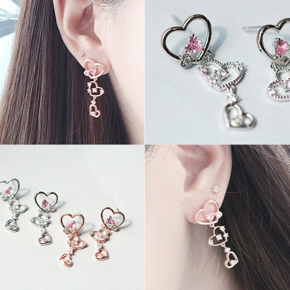 [Aslit] Zenith Heart Chain Cubic Drop Earrings