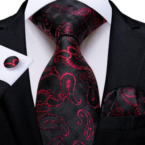 Dibangu Mens Silk Necktie Set Striped Paisley Solid Tie Pocket Square Cufflinks