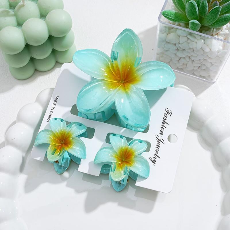 3Pcs/Set Sweet Flower Colroful Gradient Hair Claws Ponytail Cip Clamp Barrettes Hairpins For Women Girl Beach Hair Accessories
