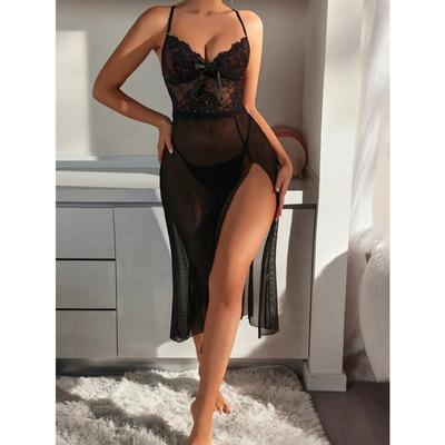 Sexy Temptation Pure Desire Mesh Suspender Slit Long Skirt Set