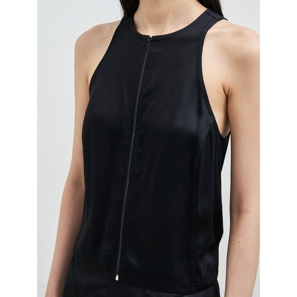 Anggae Satin Tank Zipup Vest Black