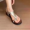 Sheepskin version~ French niche metal buckle cover toe sandals fairy style open toe fashion soft sole comfortable Roman shoes