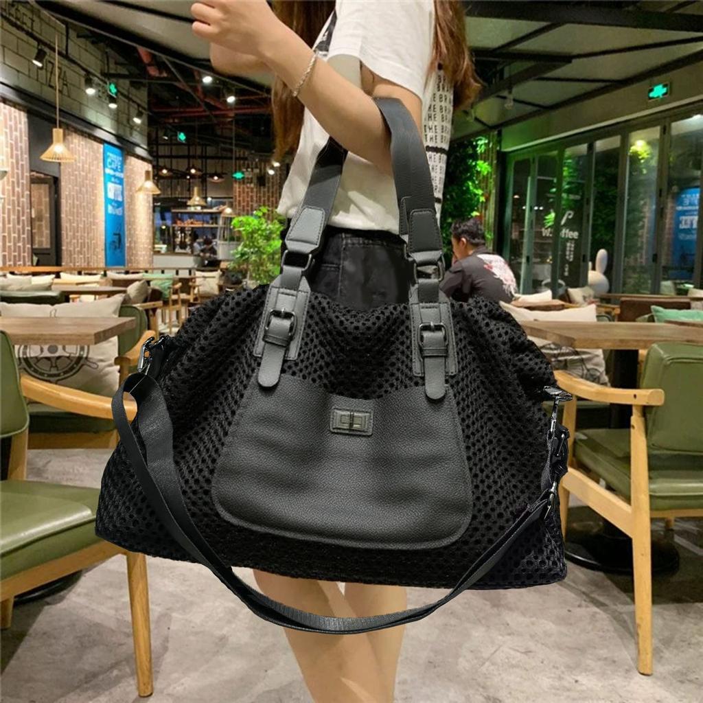 Ladies' Fashion Mesh Travel Tote Bag Large Capacity Splicing Retro Leisure Luggage Shoulder Bag