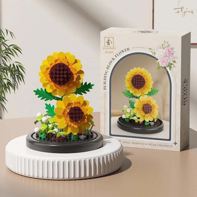 Luminous Micro-Particle Flower Building Blocks - Educational Toy & Gift for Girls