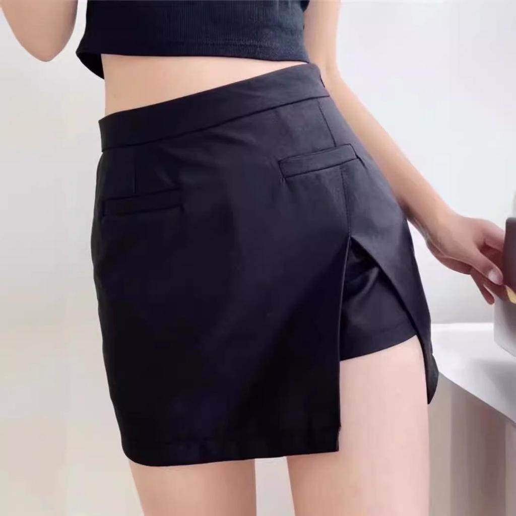 Summer 2024 High-Waist A-Line Midi Skirt with Slit - Women's Slimming, Anti-Exposure Bodycon Design