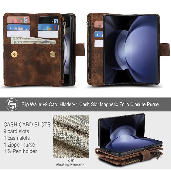 Applicable to Samsung Galaxy Z Fold 6Dreamy Texture Nine-Card Wallet Fold5Card slot flip leather case