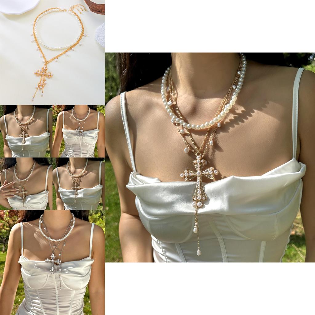 Baroque Cross Necklace With Pearl For Vintage Jewelry Enthusiasts