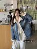 Women's Retro Loose Fit Fleece-Lined Lambswool Denim Jacket - Winter 2024 Edition