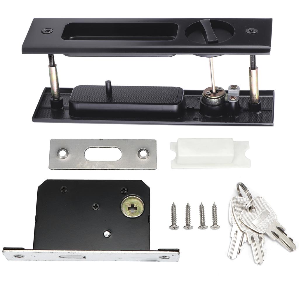 Zinc Alloy Sliding Door Lock Latch Handle Set Bathroom Balcony Cabinet Door Hardware FittingsBlack