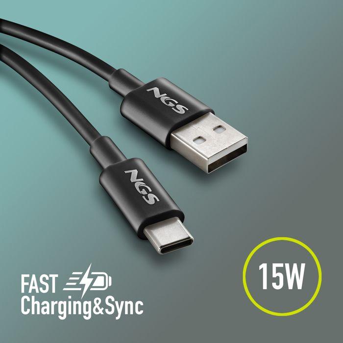 Câble de charge USB-A vers USB-C - NGS - ZYRO-AC BLACK - 1 m - 15W - 480 Mbps