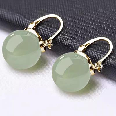 Boucles d'oreilles créoles élégantes en imitation de jade pour femmes, perles rondes vertes, boucle d'oreille, bijoux de banquet