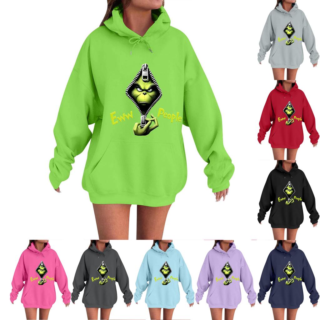 Women's Casual Comfortable Neck Hooded Long Sleeve Christmas Print Warm Sweatshirt