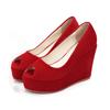2025 New Red Suede Pumps Peep Toe Wedge Sandals Shoes Women Pointed Toe High Heels Platform Espadrilles Shoes