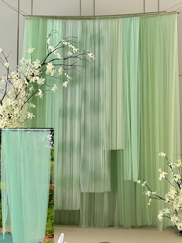 Chinese Ink Wash Landscape Tie-Dye Green Gauze Curtain for Wedding or Mall Decor