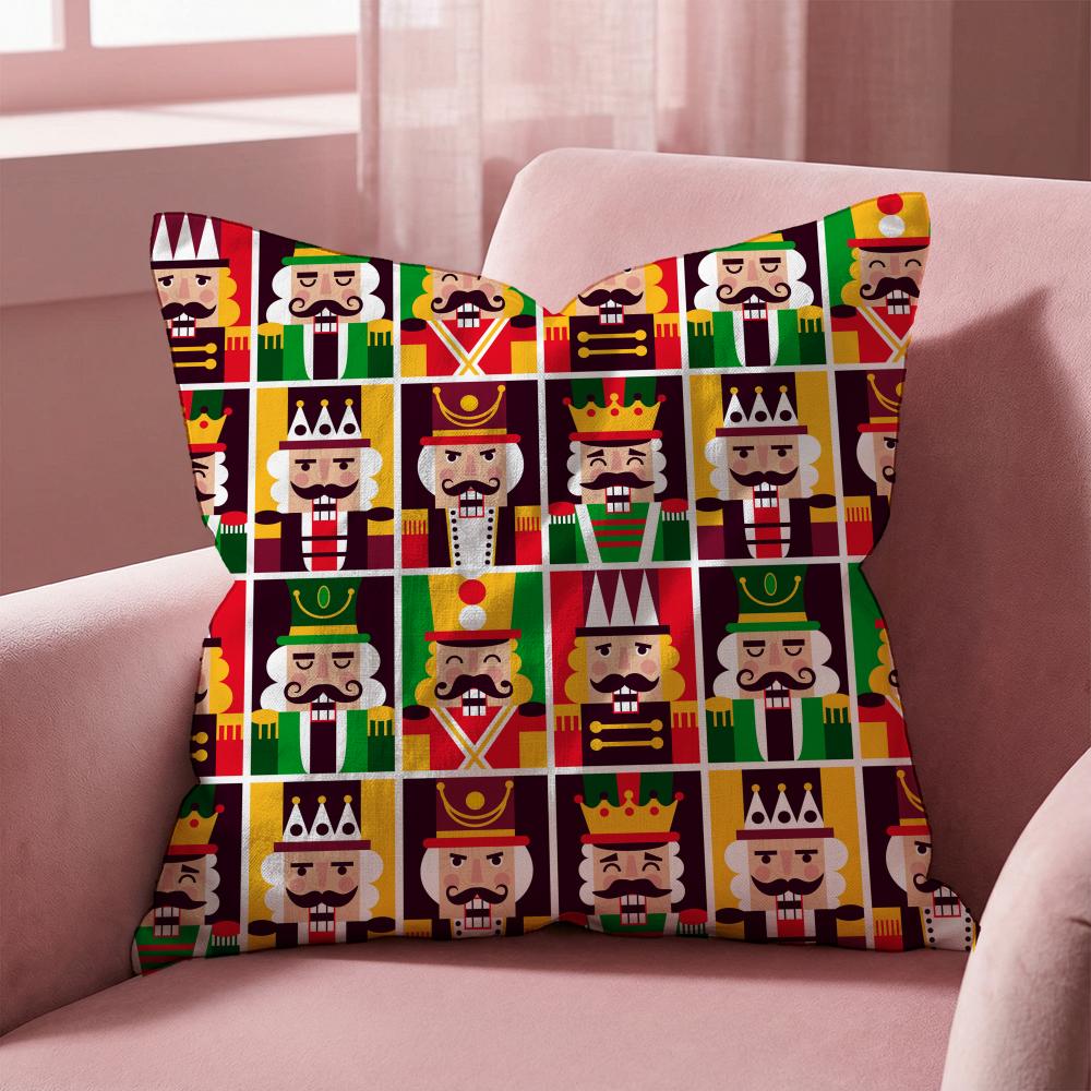 Nordic Nutcracker Soldier Toy Cushion Cover Multi-Scene Pillow Cover for Home & Car - Reversible, Soft & Durable for Daily Use
