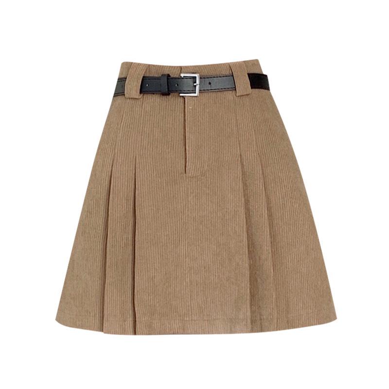 2026 Autumn/Winter Korean Academy Corduroy High-Waist A-line Pleated Skirt