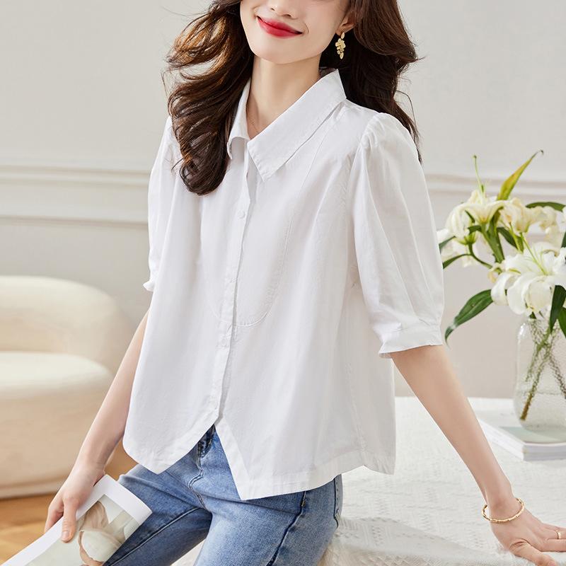 Pure Cotton White Top for Women Short-sleeved Summer Updated Style Design Niche Style Relaxed Fit Top