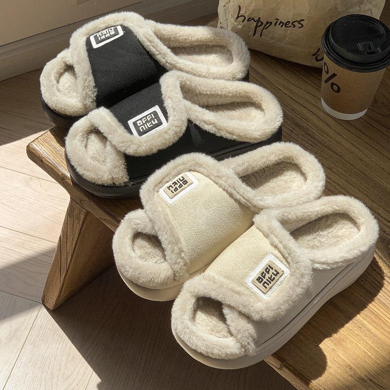 Fashion Velcro cotton slippers new winter fluffy slippers can be worn indoors and outdoors