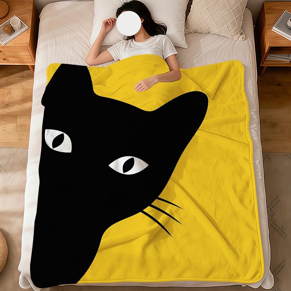 Modern Black Cat Polka Dots Cute Abstract Fashion Soft Warm Plush Blanket Dorm Sofa Living Room Hogar Bedroom Gift Home Flannel
