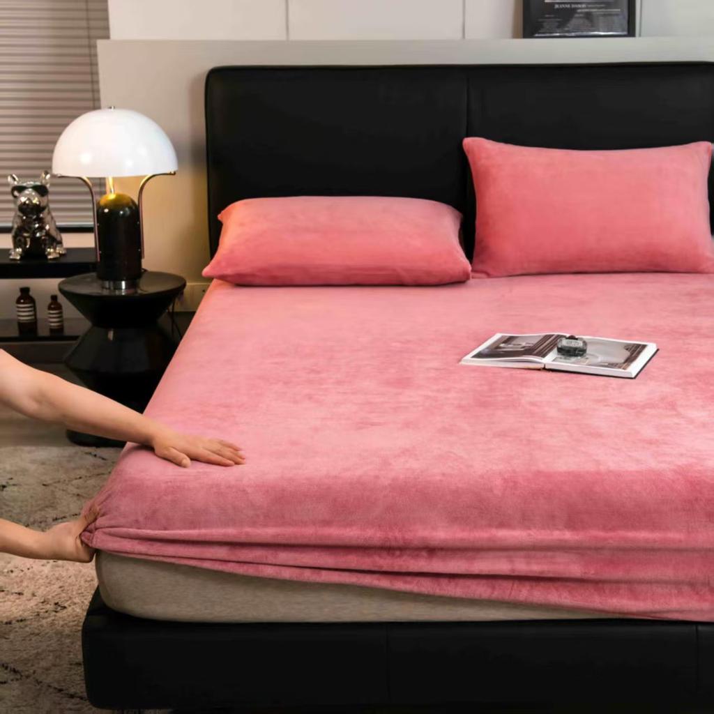 Warmer Plüsch Spannbettlaken Elastischer Matratzenbezug Samt Bettbezug Komplettset Winter Weich Familie Doppelbett Bettwäsche 120/150/180x200cm