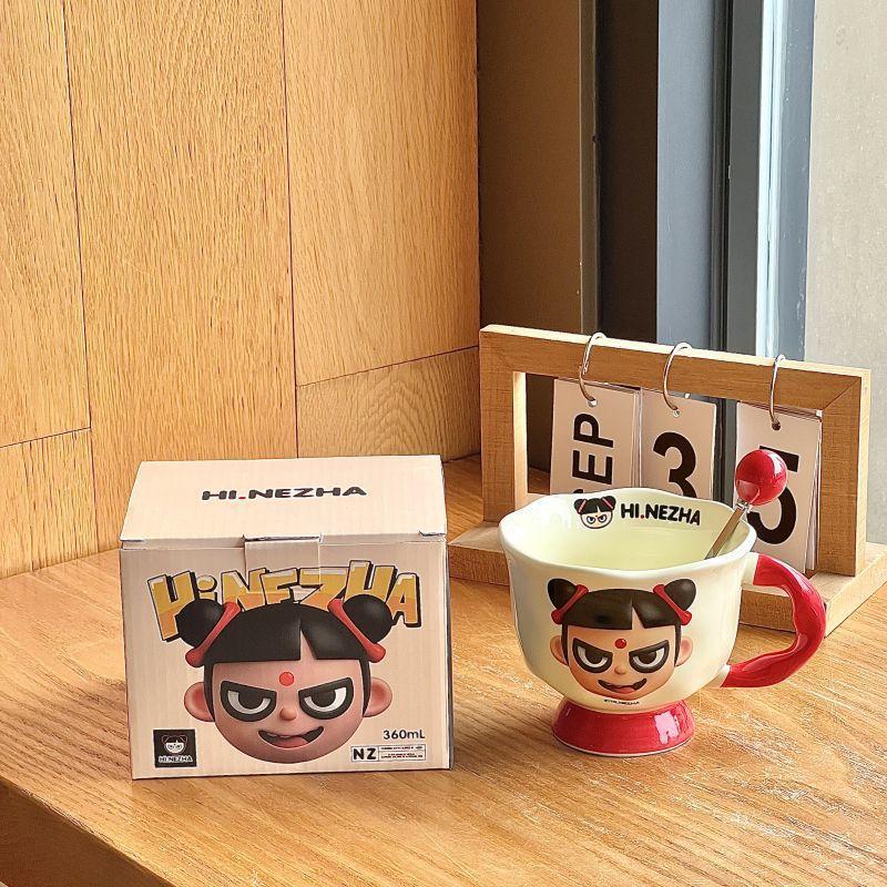 High-value Nezha Water Cup Cute Cartoon Ceramic Mug Office Coffee Cup Birthday Gift Souvenir