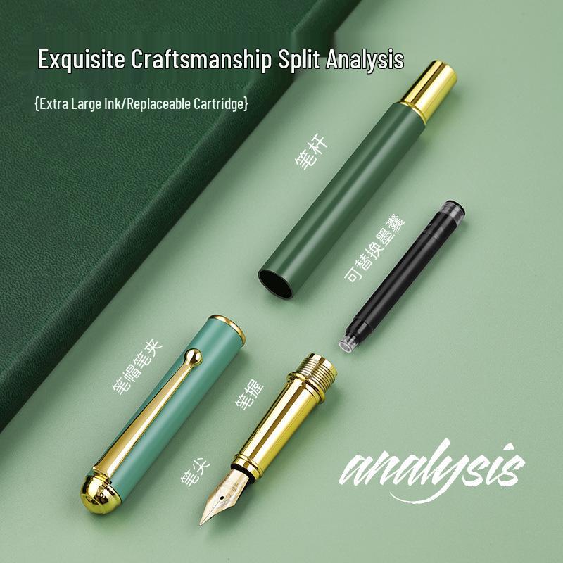 Luxury Signature Fountain Pen Set with Logo Printing, Gift Box, Replacement Ink Cartridge, and Metal Pen Holder