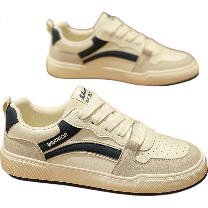 Warrior Casual Shoes for Men Simple Colorblock Sneakers Men's Shoes K039MJ Beige/Grey/Dark Blue Size 39